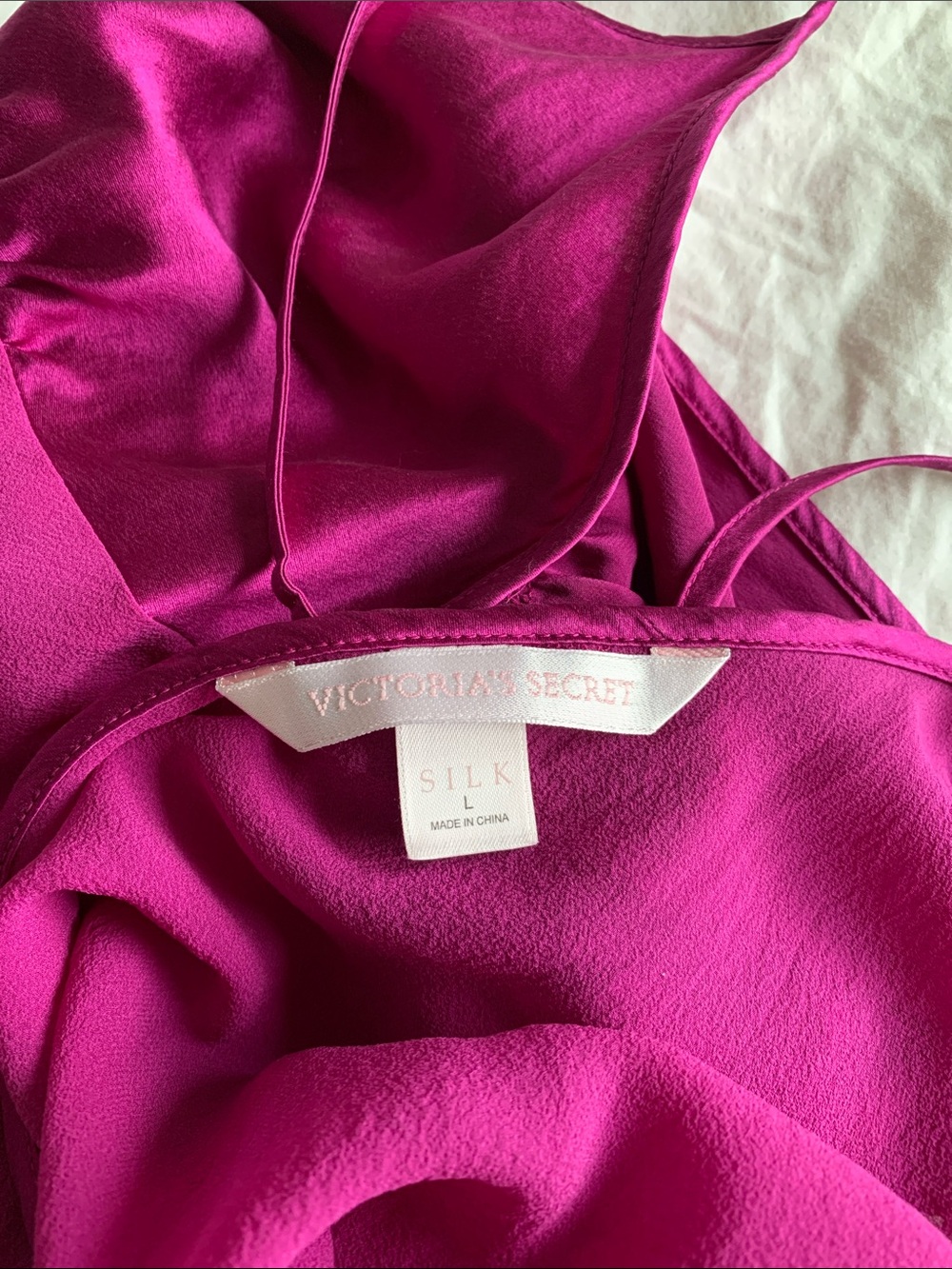 Vintage 100 silk Victoria's Secret Magenta Lace-Accent Slip Chemise/dress - Picture 10 of 16